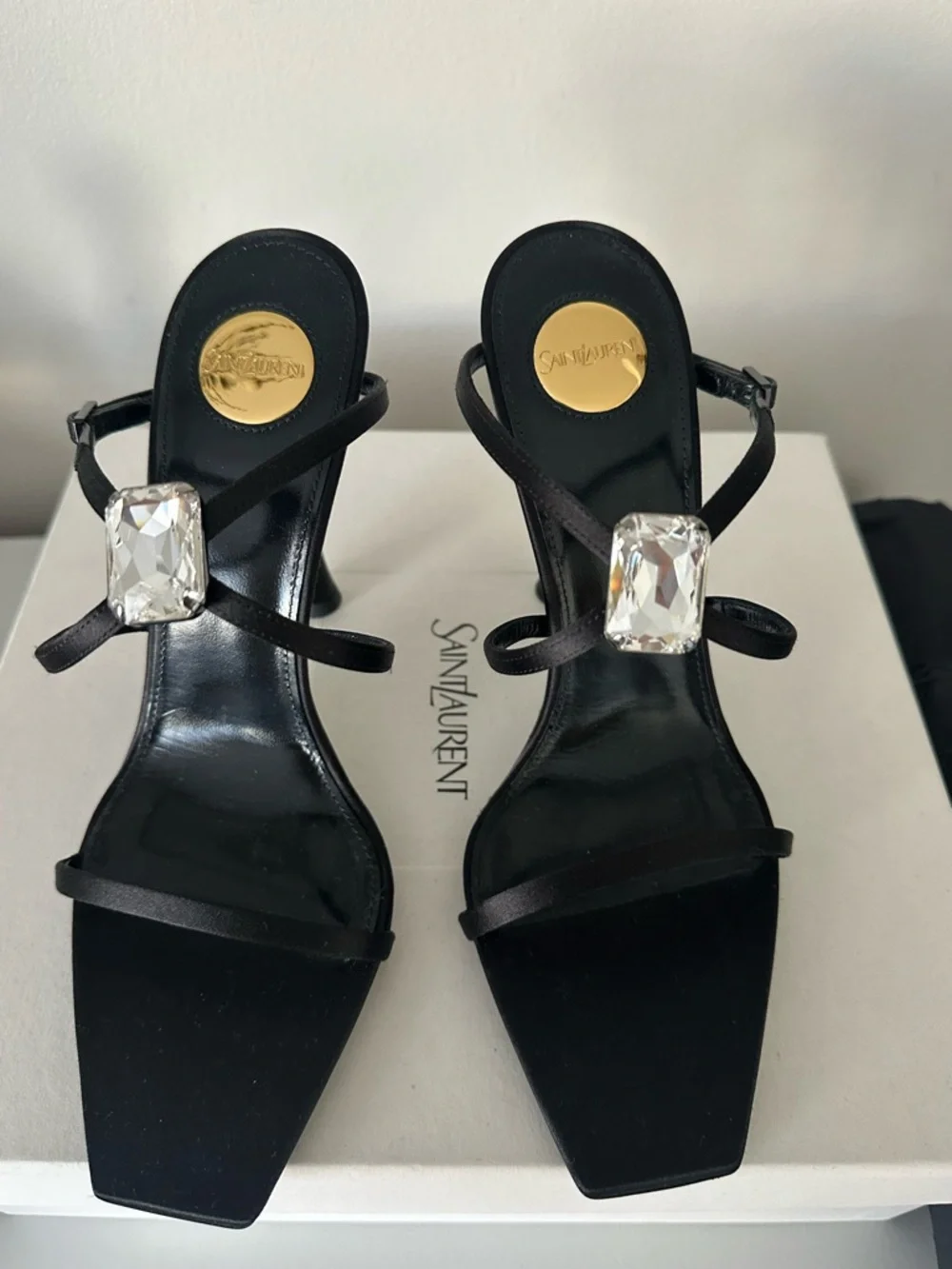 SAINT LAURENT Nero Lydia Diamond Sandal 37.5 - Picture 3 of 10